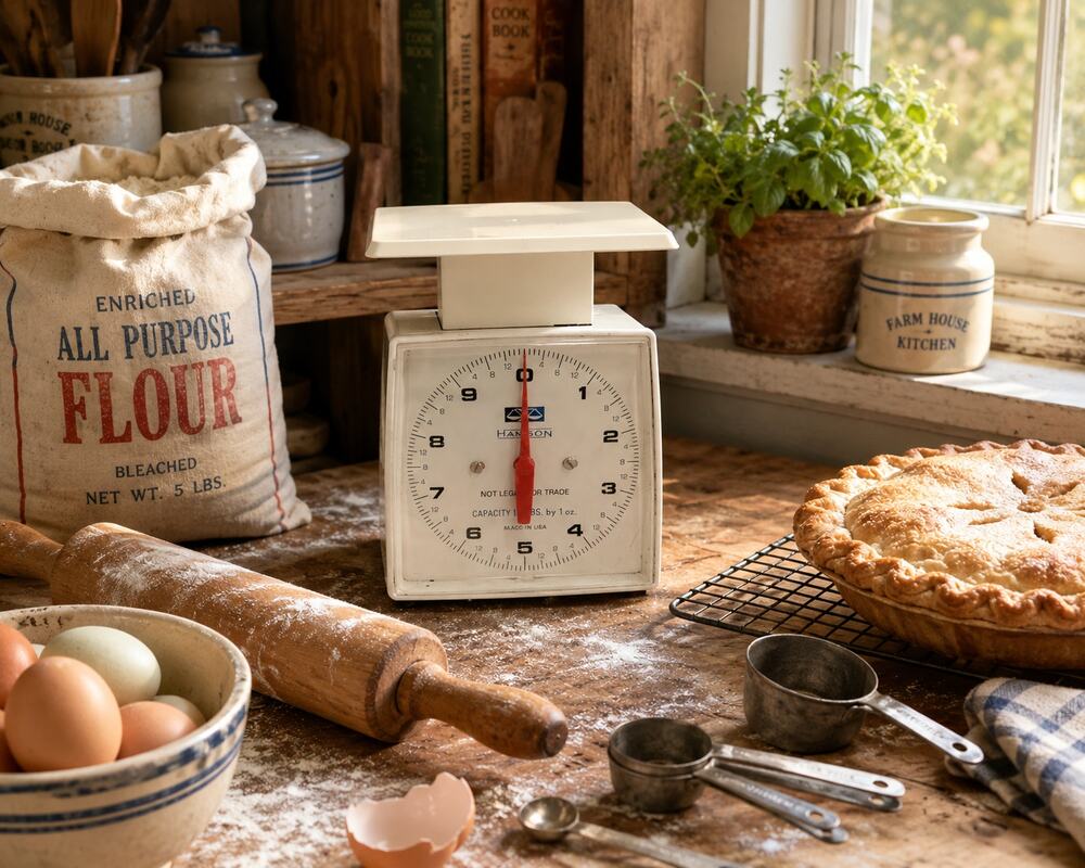 Vintage Hanson Mechanical Kitchen Scale 10 lb White Farmhouse Decor